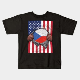 Czech Republic Flag American Flag Ripped - Gift for Czech From Czech Republic Kids T-Shirt